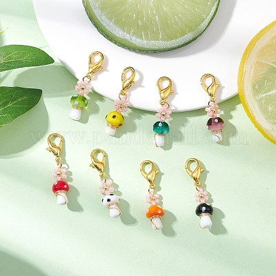 Подвески-бусины ручной работы в виде грибов и цветов HJEW-MZ00216-1