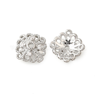 Колпачки для бусин из прозрачного кубического циркония в форме цветка из латуни KK-V008-01P-1