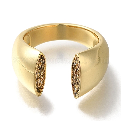 Покрытие стойки латунь прозрачный цирконий широко открытые манжеты кольца RJEW-S411-15G-1