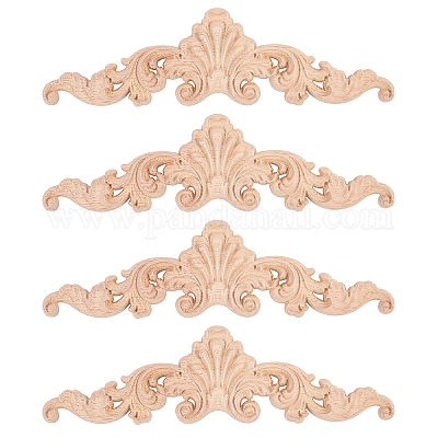 Unpainted Natural Flower Carved Wood Applique Furniture Inlay /& Home Decorations