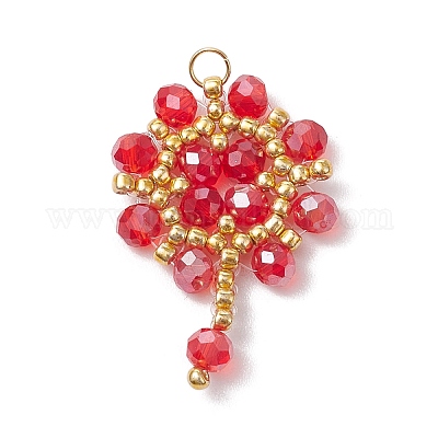 Подвески-цветы из стеклянных бусинок ручной работы PALLOY-MZ00492-01-1