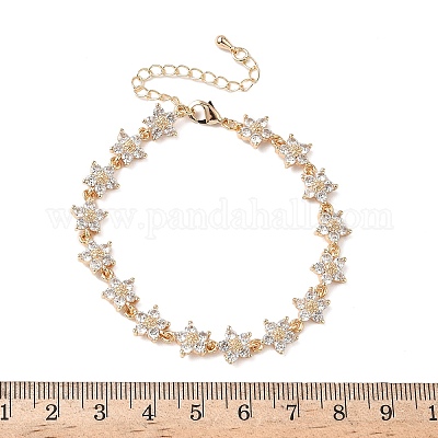 Браслеты-цветы с кубическим цирконием BJEW-L711-03G-08-1