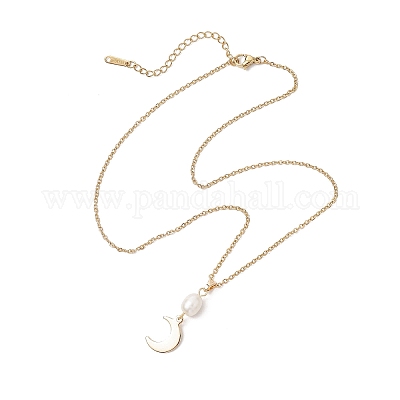 3 шт. 3 стиля натурального культивированного пресноводного жемчуга и нержавеющей стали 304 и латунной подвески в виде луны NJEW-JN05364-1