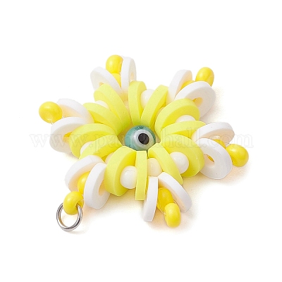 Круглые подвески из полимерной глины и снежинок ручной работы PALLOY-MZ00639-02-1