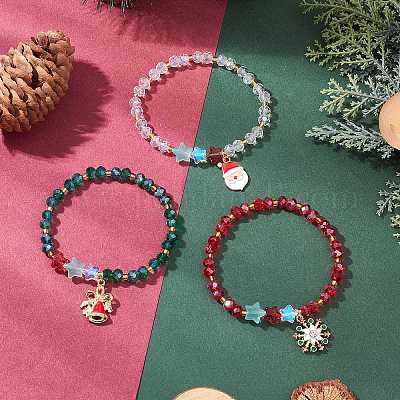 3 шт. браслеты с подвесками из сплава и эмали на рождественскую тематику BJEW-MZ00190-1
