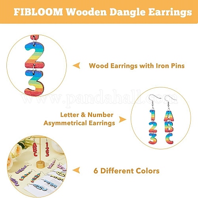 6 комплект двухцветных деревянных сережек-подвесок с железными штифтами EJEW-FI0003-27-1