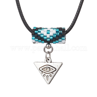Ожерелья из стеклянных бусин и сплава с подвесками в виде треугольников от сглаза NJEW-MZ00110-1