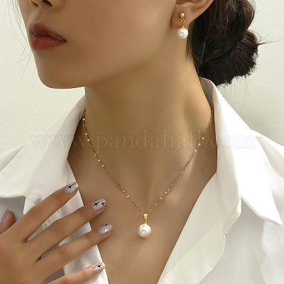 Пластиковые искусственные жемчужины круглые подвески ожерелья и наборы сережек-гвоздиков CC4191-1