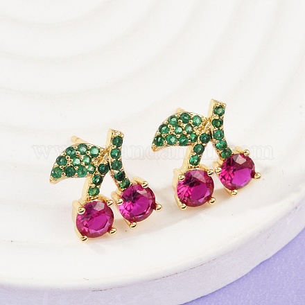 Серьги-гвоздики из вишневой латуни с микропаве из кубических цирконий EJEW-F895-26A-G-1