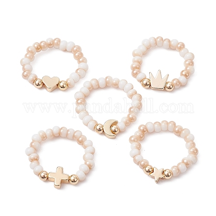 Electroplated Glass Beads Stretch Rings RJEW-JR00598-1