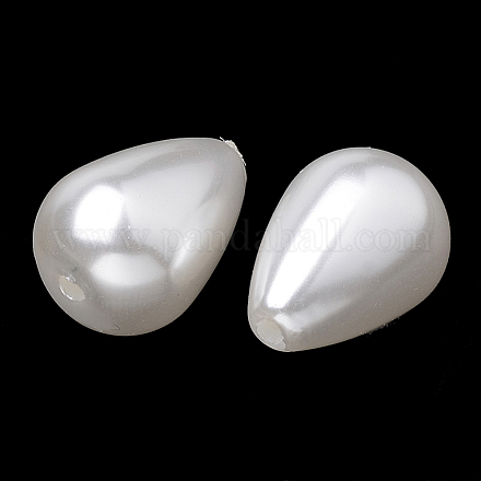 環境に優しいプラスチック模造真珠ビーズ連売り  高い光沢  グレードA  ティアドロップ  ホワイト  12.5~13x8mm  穴：1.5mm  約90個/連  46インチ X-MACR-S286-I-04-1