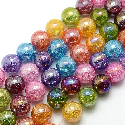 Colore placca ab crackle sintetico placcato perle di quarzo rotonde fili G-L155-14mm-08-1