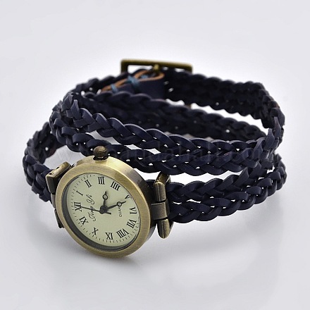 Roman pulseras de reloj de cuero trenzado numeral base al estilo de moda WACH-G013-03-1