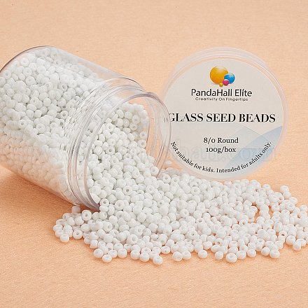 White 8/0 Diameter 3mm Glass Seed Beads Round Pony Loose Bead for Jewelry Making 2.8~3.2mm SEED-PH0005-06-1