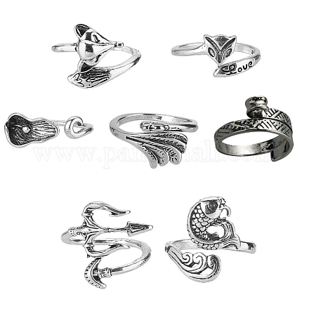 Sunnyclue 7 pz 7 set di anelli per polsini in lega stile & pesce & volpe & fiore RJEW-SC0001-16-1