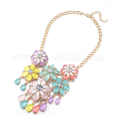 Fashion Women Jewelry Zinc Alloy Glass Flower Bib Statement Choker Collar Necklaces NJEW-BB15068-C-1
