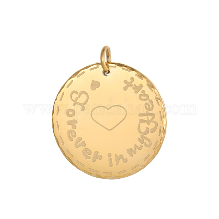 Плоские круглые подвески с подвесками в виде слов из нержавеющей стали 304 STAS-OY004-49G-1