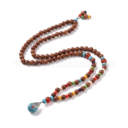 Colliers de perles de bois et de cornaline naturelle et de turquoise synthétique NJEW-JN04136-1