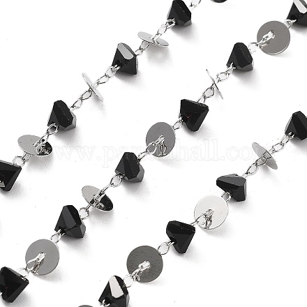 Плоские круглые цепочки из латуни и стеклянных бусин ручной работы CHC-L051-05P-1