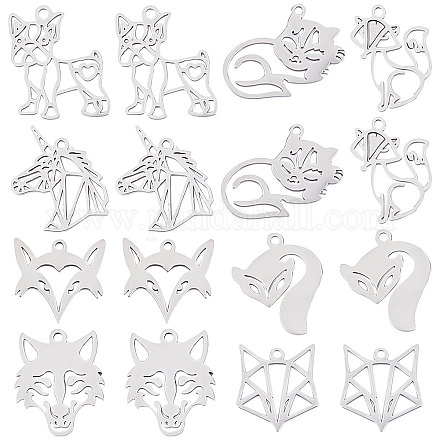 SUNNYCLUE 1 Box 16PCS 8 Style Animal Pendant Stainless Steel Animal Charm Collection Unicorn Wolf Fox Line Shape Pendants for DIY Crafting Supplies Necklace Bracelet Earring STAS-SC0002-82P-1