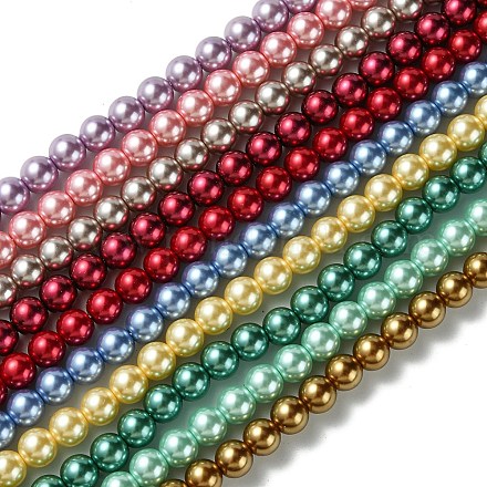 Hebras de cuentas redondas de perlas de vidrio teñidas ecológicas HY-A008-8mm-M-1