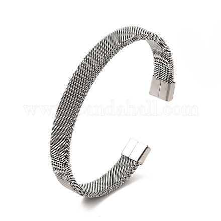 304 brazalete abierto con forma de cadena de malla plana de acero inoxidable para mujer BJEW-C0033-06P-1