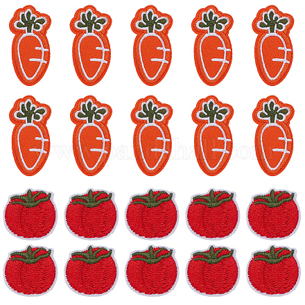 Gorgecraft 28 Stück 2 Stil Tomate & Karotte Vliesstoff Stickerei Aufnäher zum Aufbügeln PATC-GF0001-12-1