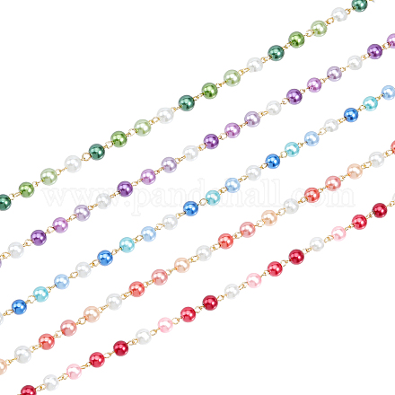 CHGCRAFT 5Pcs 5 Color Handmade Glass Pearl Beaded Chain AJEW-CA0003-32-1