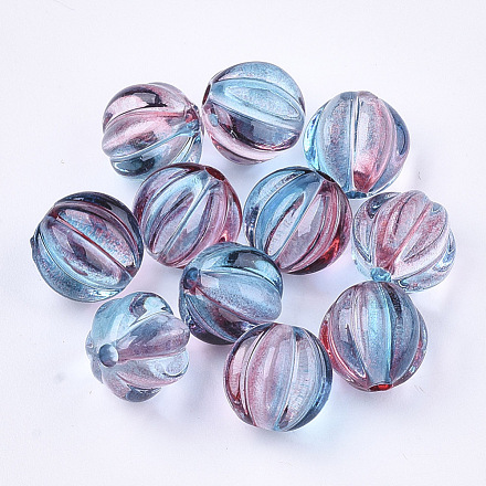Two Tone Transparent Spray Painted Acrylic Corrugated Beads ACRP-T005-52A-1