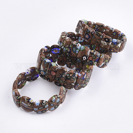 Bracelets extensibles faits à la main en pierres synthétiques et en or avec millefiori BJEW-S039-07-1