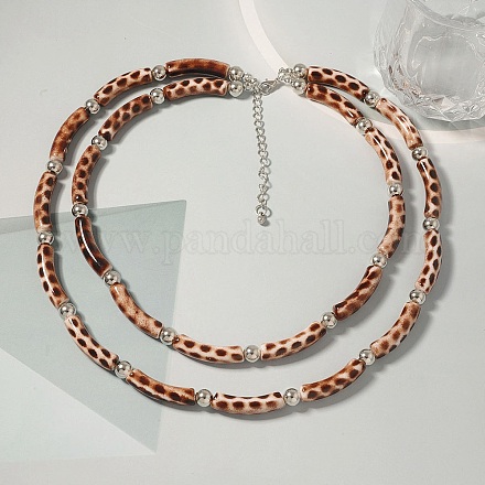Пластиковые и смоляные изогнутые трубчатые двухслойные ожерелья с принтом под леопардовую кожу для женщин NJEW-Q038-01A-1