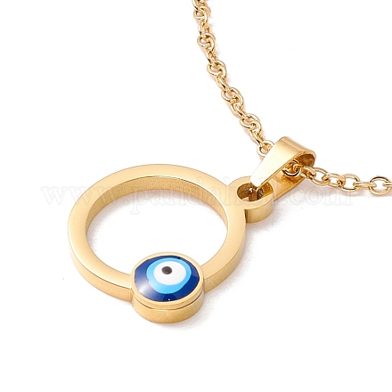Ion Plating(IP) 304 Stainless Steel Ring with Evil Eye Pendant Necklace with Enamel for Women NJEW-P262-22G-1