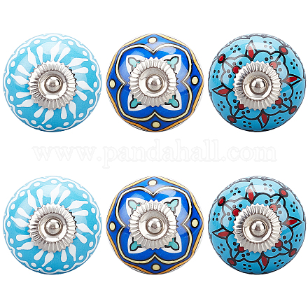 Ahandmaker 6 pièces 3 styles d'impression de boutons de tiroir en porcelaine FIND-GA0001-29D-1