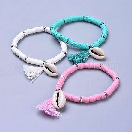Bracelets élastiques faits à la main de perles heishi en pâte polymère BJEW-JB04251-M-1