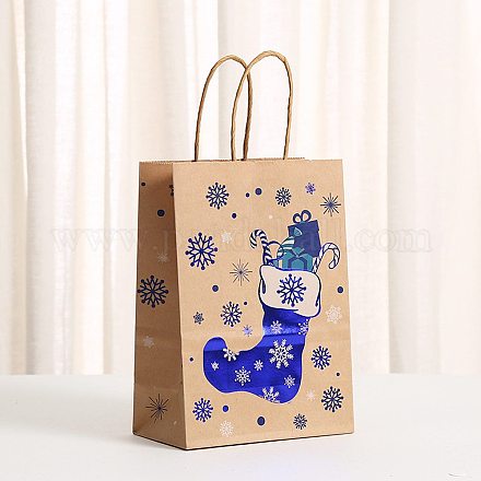 Синие сумки-тоуты из крафт-бумаги с рождественской тематикой и ручками ABAG-B006-05F-1