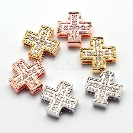 Hollow Brass Micro Pave Cubic Zirconia Slide Charms ZIRC-N002-06M-1