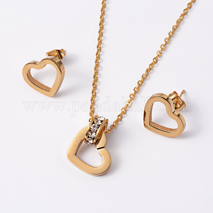 Heart 304 Stainless Steel Pendant Necklaces and Ear Studs Jewelry Sets SJEW-M085-08G-1