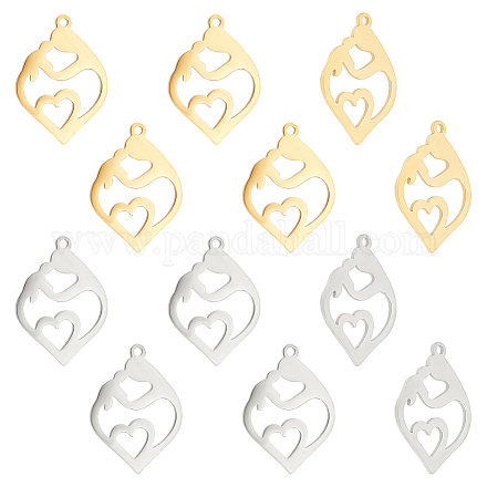 UNICRAFTALE 12pcs 2 Colors Heart with Mother Child Pendants 24mm Stainless Steel Mother's Day Charms Dangle Love Mom Charm for Jewelry Making STAS-UN0040-19-1