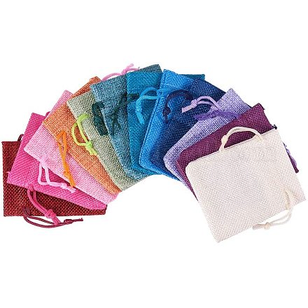 PandaHall 15 Color Burlap Bags with Drawstring Gift Bags Jewelry Pouch for Wedding Party ABAG-PH0002-07-1