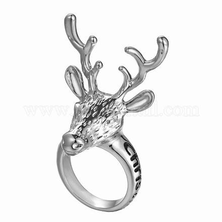 Engraved Merry Christmas Alloy Enamel Reindeer Rings RJEW-N0001-030-1