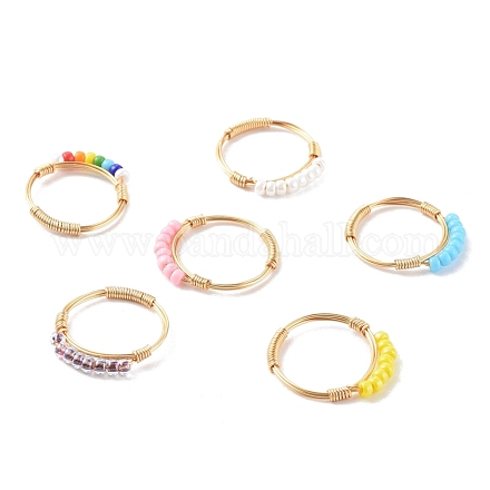Adjustable Glass Seed Beads Finger Rings RJEW-JR00350-1