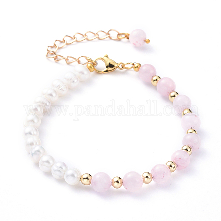 Natürliche Perlen & natürliche Rosenquarz Perlen Armbänder BJEW-JB05153-05-1