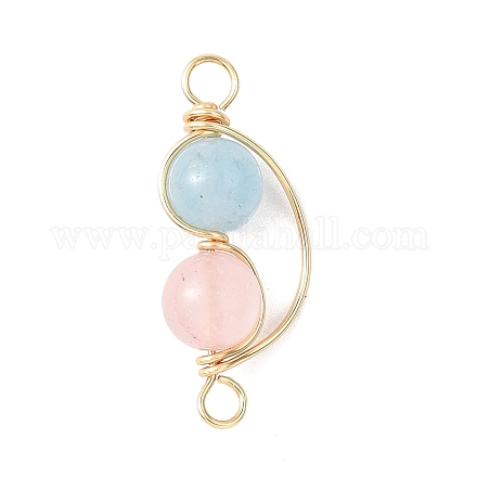 Подвески-соединители с круглыми звеньями из натурального розового кварца и окрашенного синего кварца&nbsp;PALLOY-JF04678-01-1