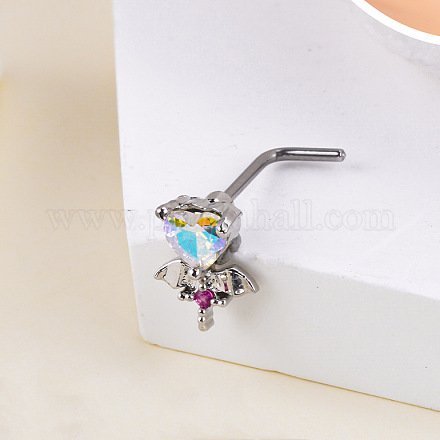 Кольца для носа в форме буквы L из нержавеющей стали 304 с паве из прозрачного ab и темно-розового кубического циркония в стиле бохо FS-WG96CDA-18-1