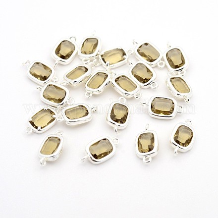Silver Color Plated Brass Glass Rectangle Links Connectors GLAA-J075-06S-1