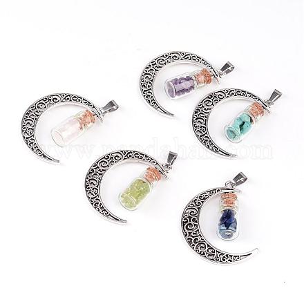 Column Glass Bottle with Natural & Synthetic Mixed Stone Inside Pendants PALLOY-JF00170-1