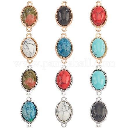 12Pcs 12 Styles Natural & Synthetic Mixed Gemstone Connector Charms PALLOY-AB00056-1