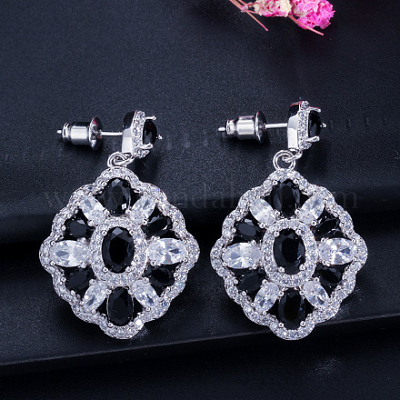 真鍮製マイクロパヴェキュービックジルコニアダングルスタッドピアス  菱形  プラチナ  透明  36x23mm&nbsp;WG0A5CC-08-1