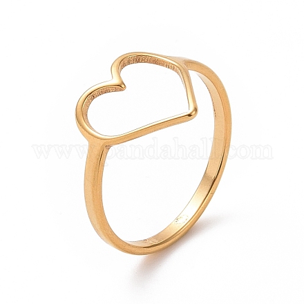 Chapado de iones (ip) 201 anillo de dedo de corazón de acero inoxidable RJEW-J051-16G-1