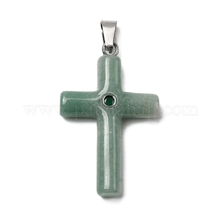 Подвески-кресты из натурального зеленого авантюрина KK-D021-04G-P-1